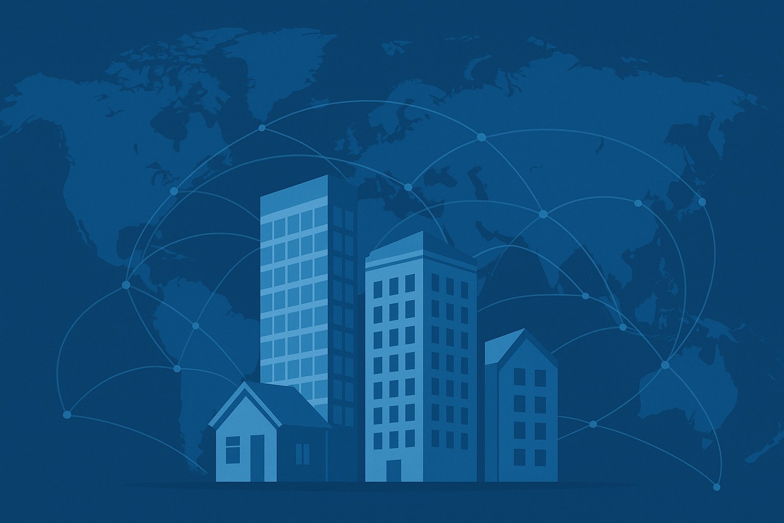 Ilustración abstracta del mercado inmobiliario global 2025
